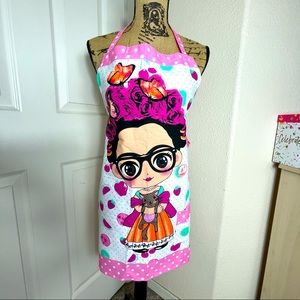 Frida Kahlo Cartoon White and Pink Apron